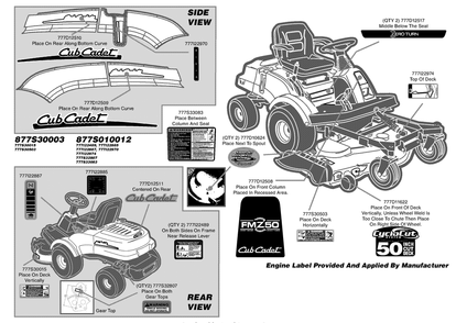 Label Map March 2008 And Before Diagram and Parts List for FMZ50 17AF4BFP009-17AF4BFP010-17AF4BFP209-17AF4BFP210-17AF4BFP710 Cub Cadet Lawn Tractor
